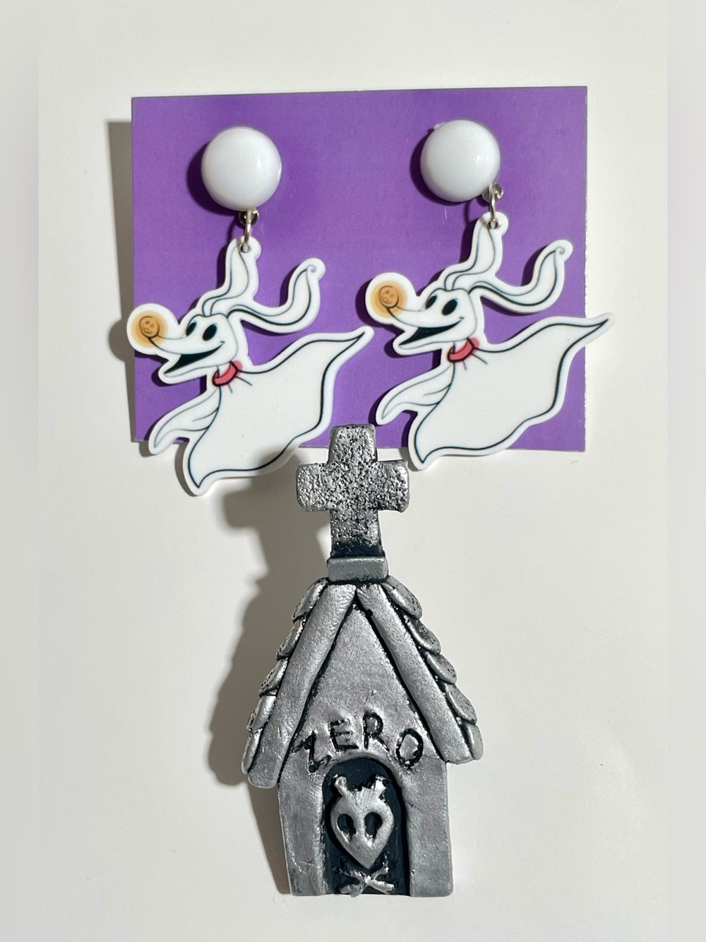 Nightmare Before Christmas Zero Ghost Dog Halloween Dangle Earrings Brooch Pin